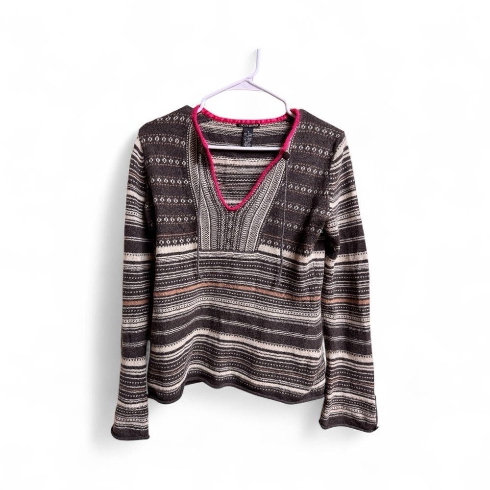 Lucky Brand Fair Isle Knit Sweater Women’s Small Wool Blend Pullover Boho